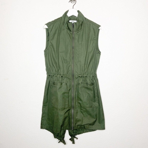 RO & DE Olive Utility Drawstring Waist Long Vest Sz XS - Picture 1 of 10